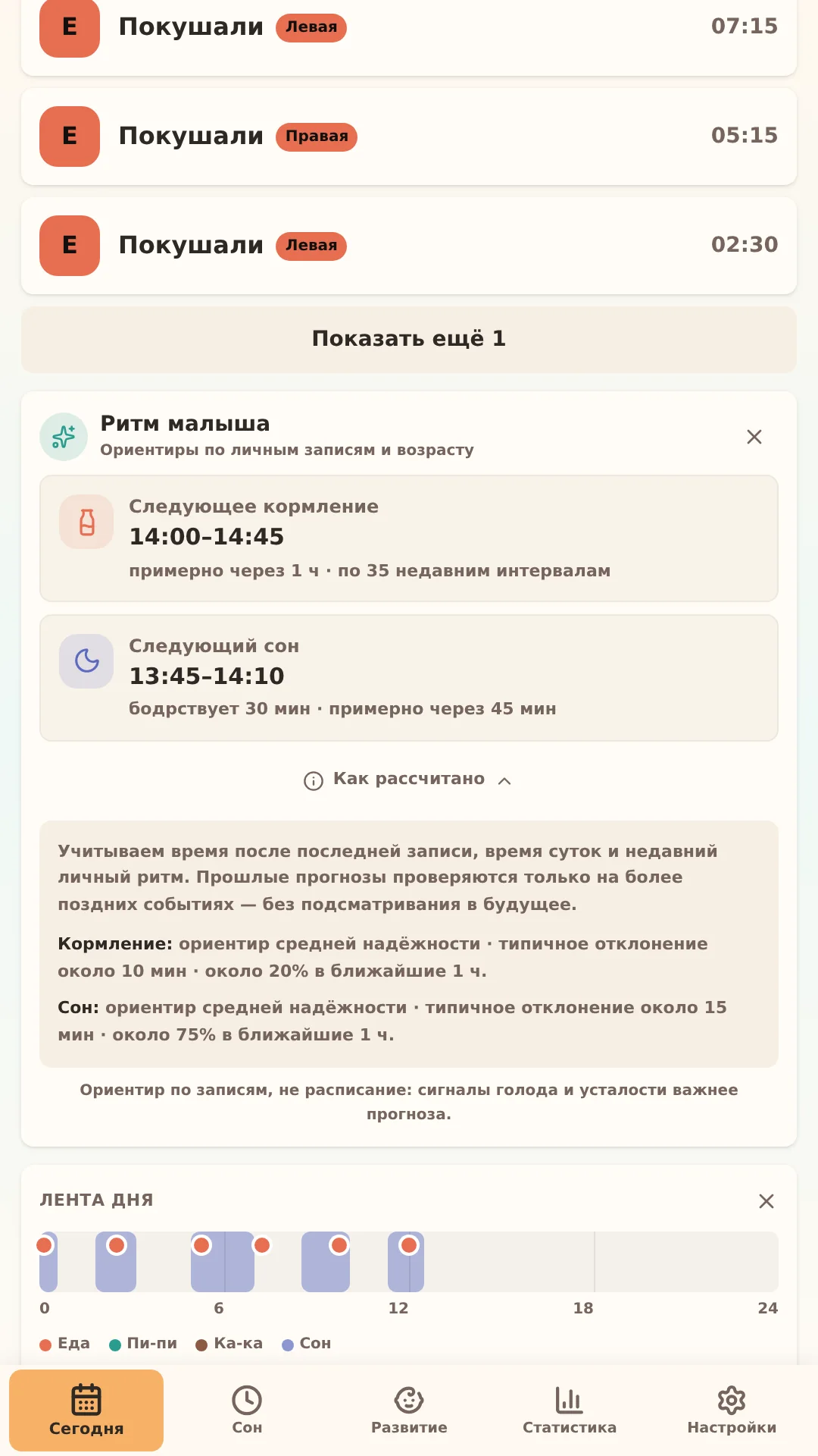 Персональный Ритм малыша с диапазонами и оценкой надёжности